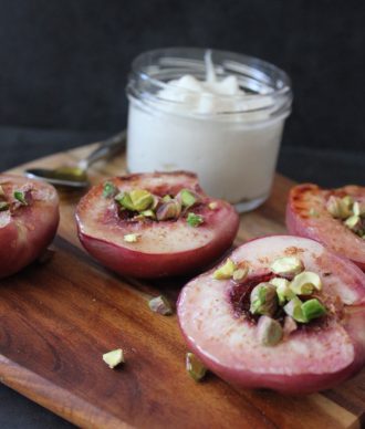 Pistachio Peaches with Coconut Yoghurt